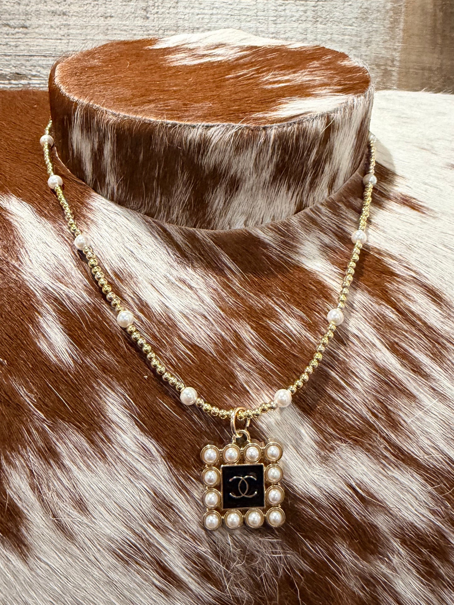 Gold + Pearl Designer Charm Necklace