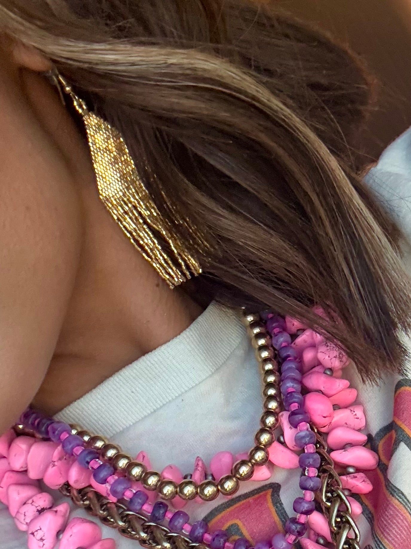 Gold Beaded Fringe Earrings