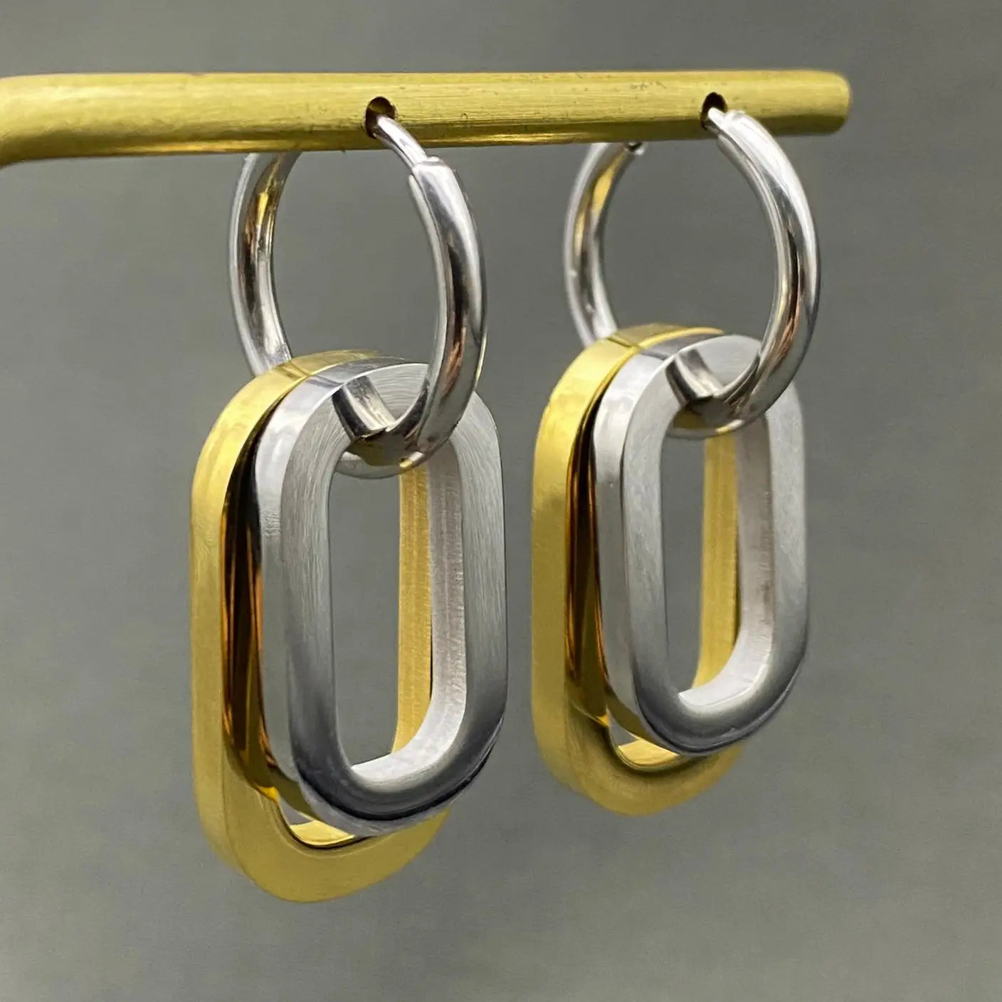 Two-Tone 18K Hollow Oval Earring