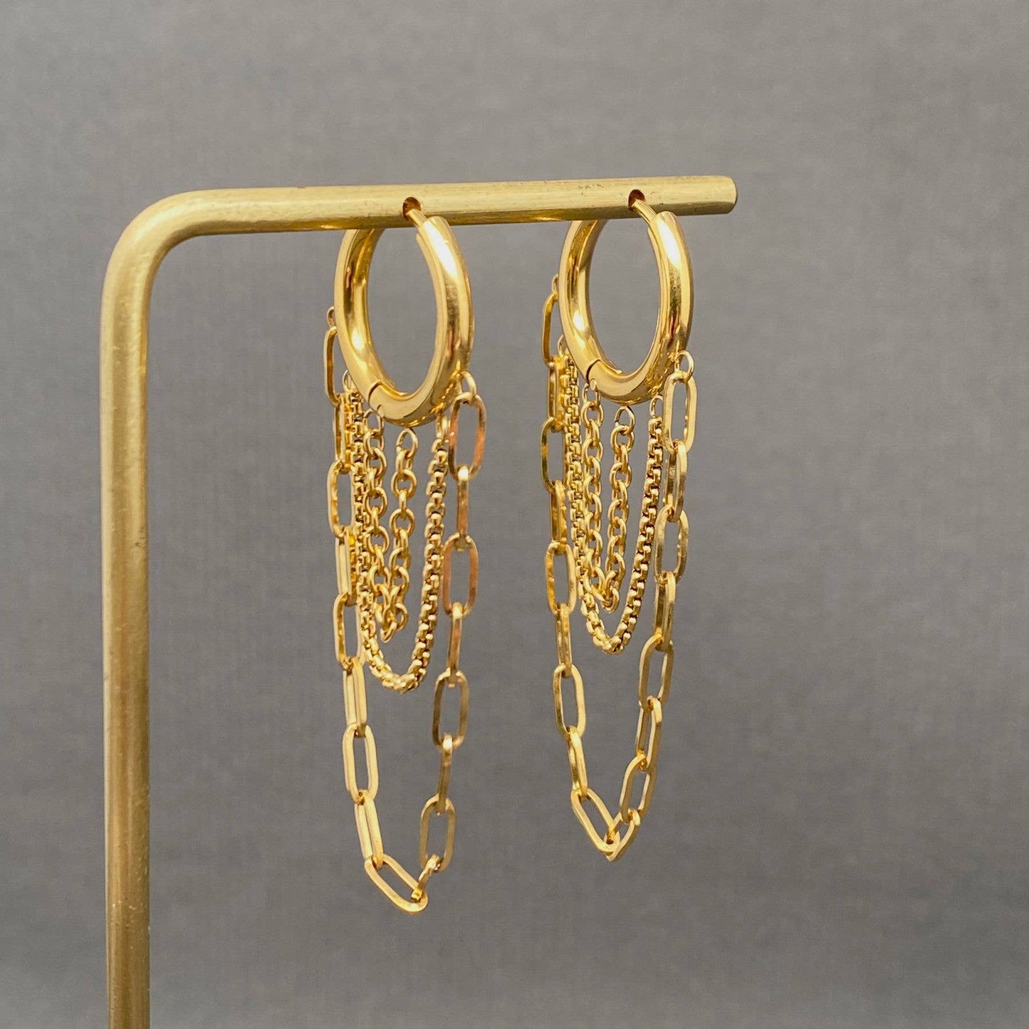 Triple The Fringe Huggie Earrings (18K Gold)