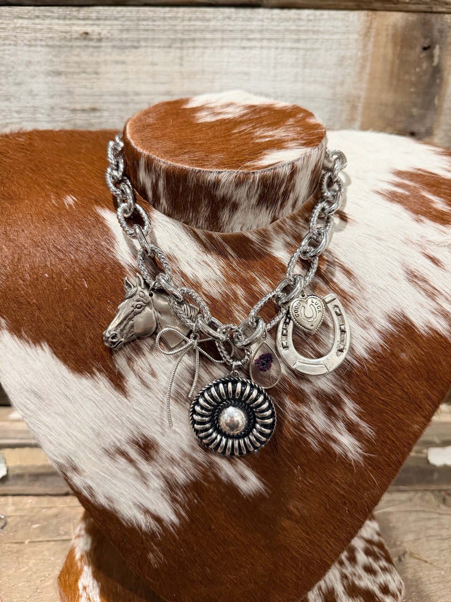 Silver Chunky Western Charm Necklace