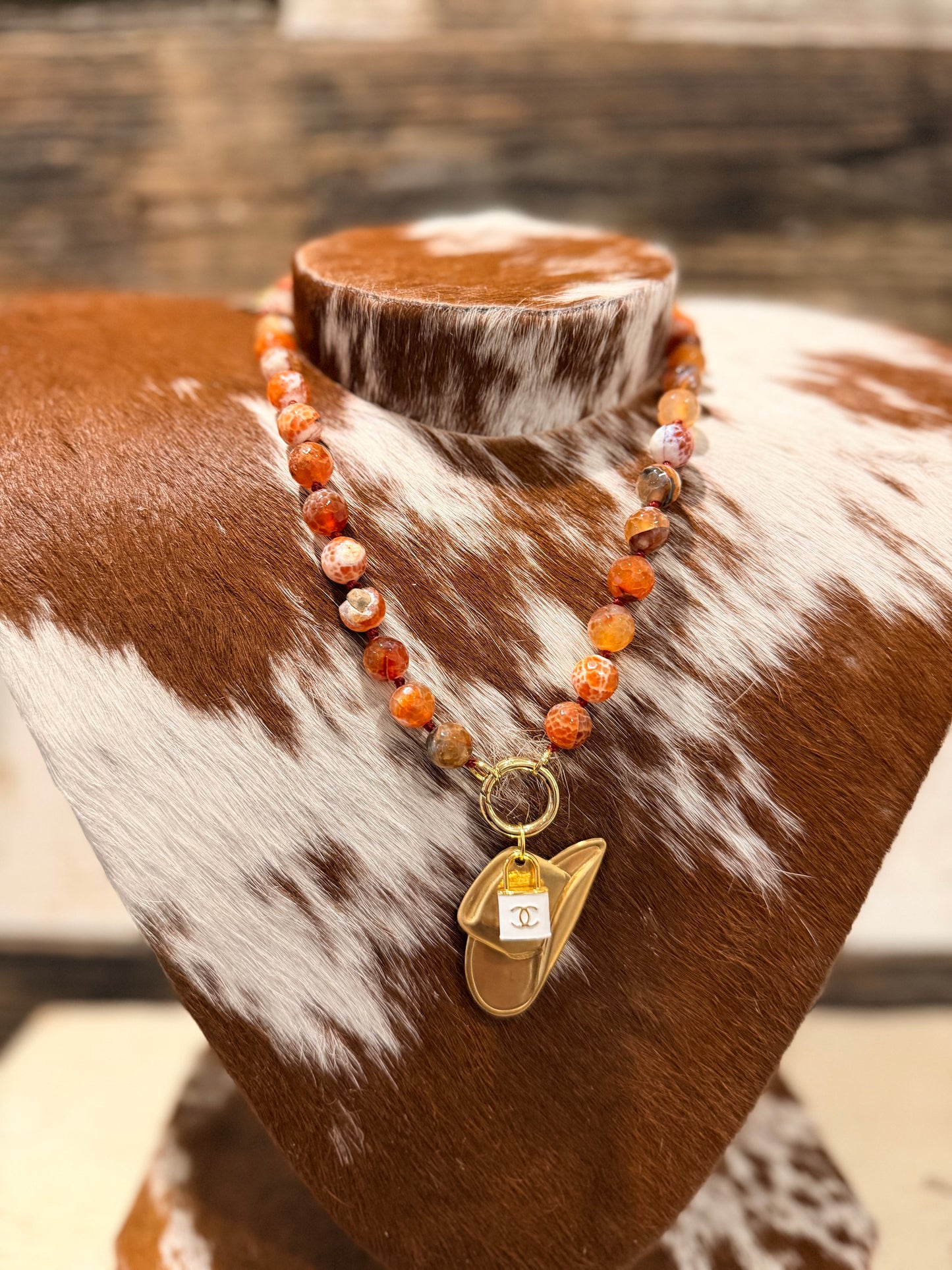 Designer + Orange / Red Mixed - Glass Bead Charm Necklace