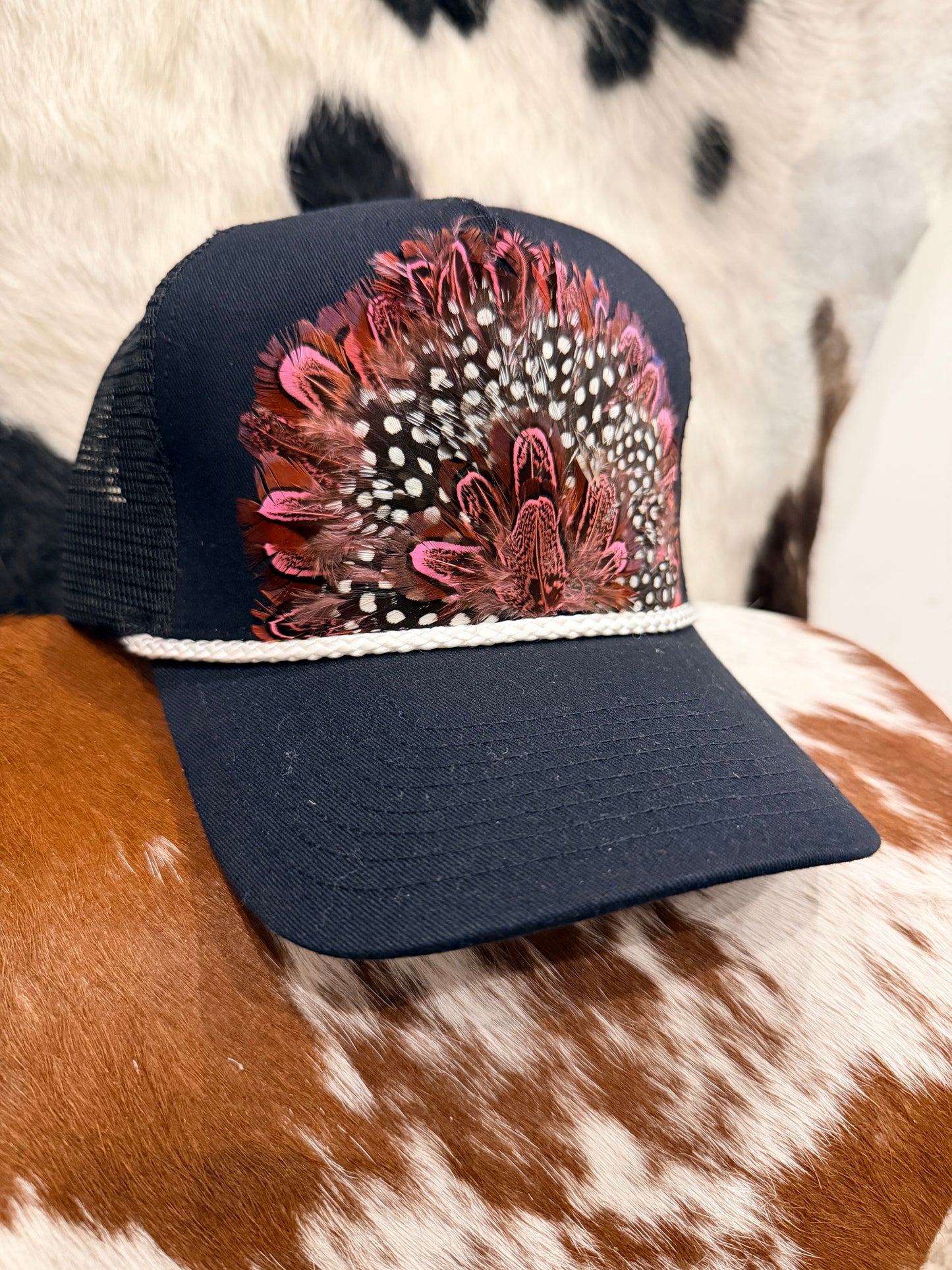 Black Polka Dot Feather Hat