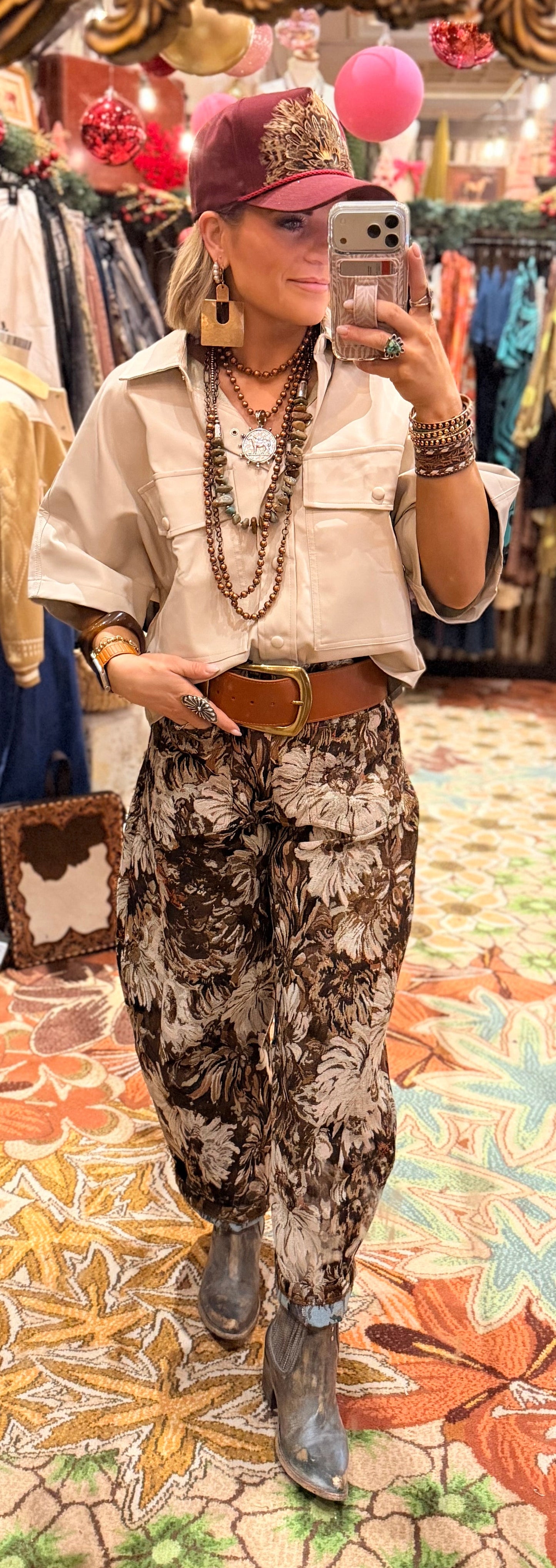 Vintage Floral Tapestry Barrel Jean