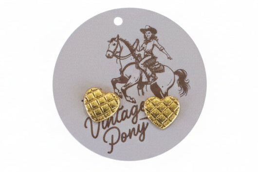 Gold Puffy Heart Stud Earring