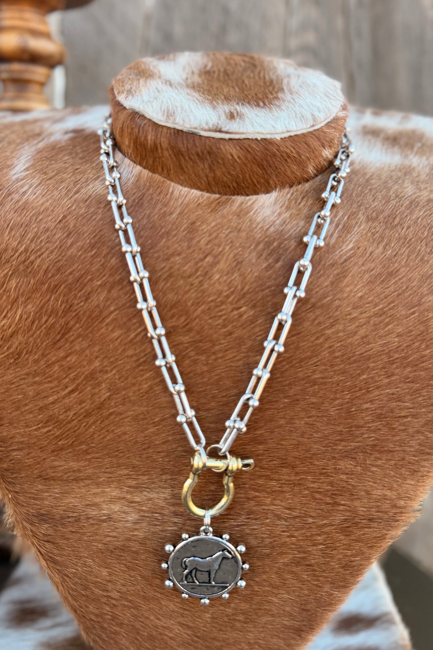 Coin Horse Pendant Silver Necklace