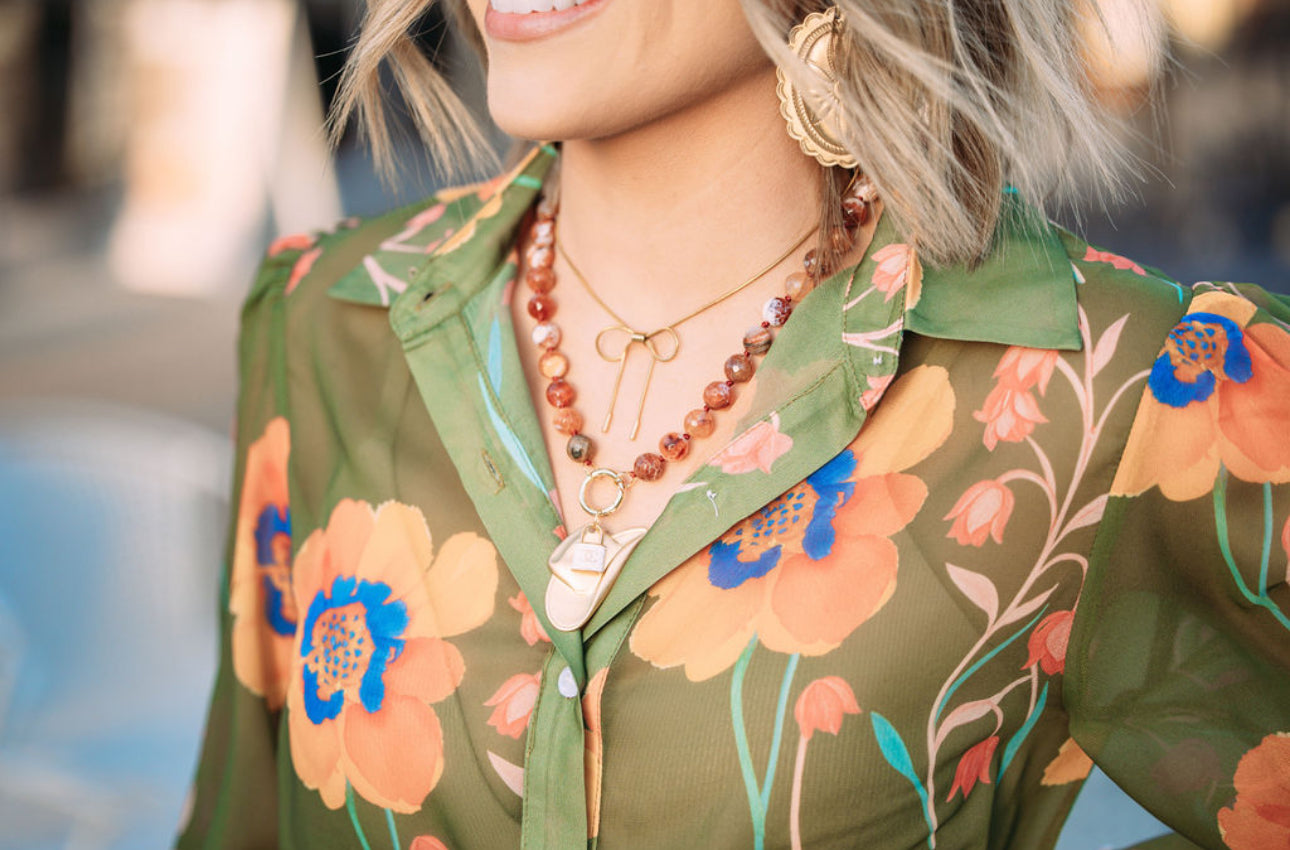 Olive Green Floral Button Down Top