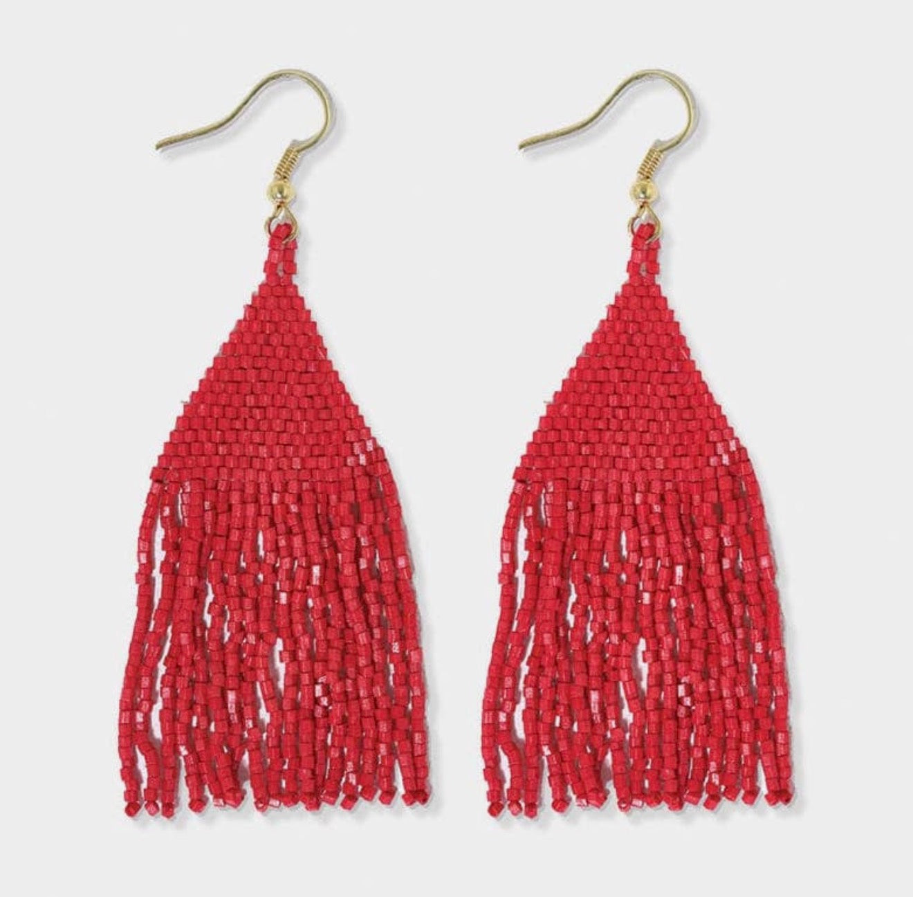 Red Beaded Fringe Earrings