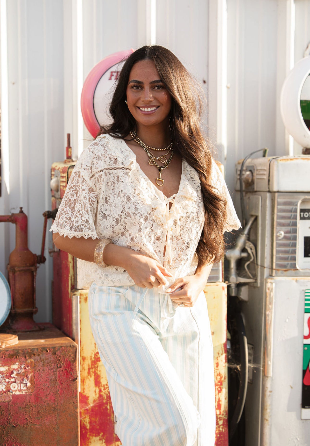 Baby Blue Pin Striped Barrel Jeans