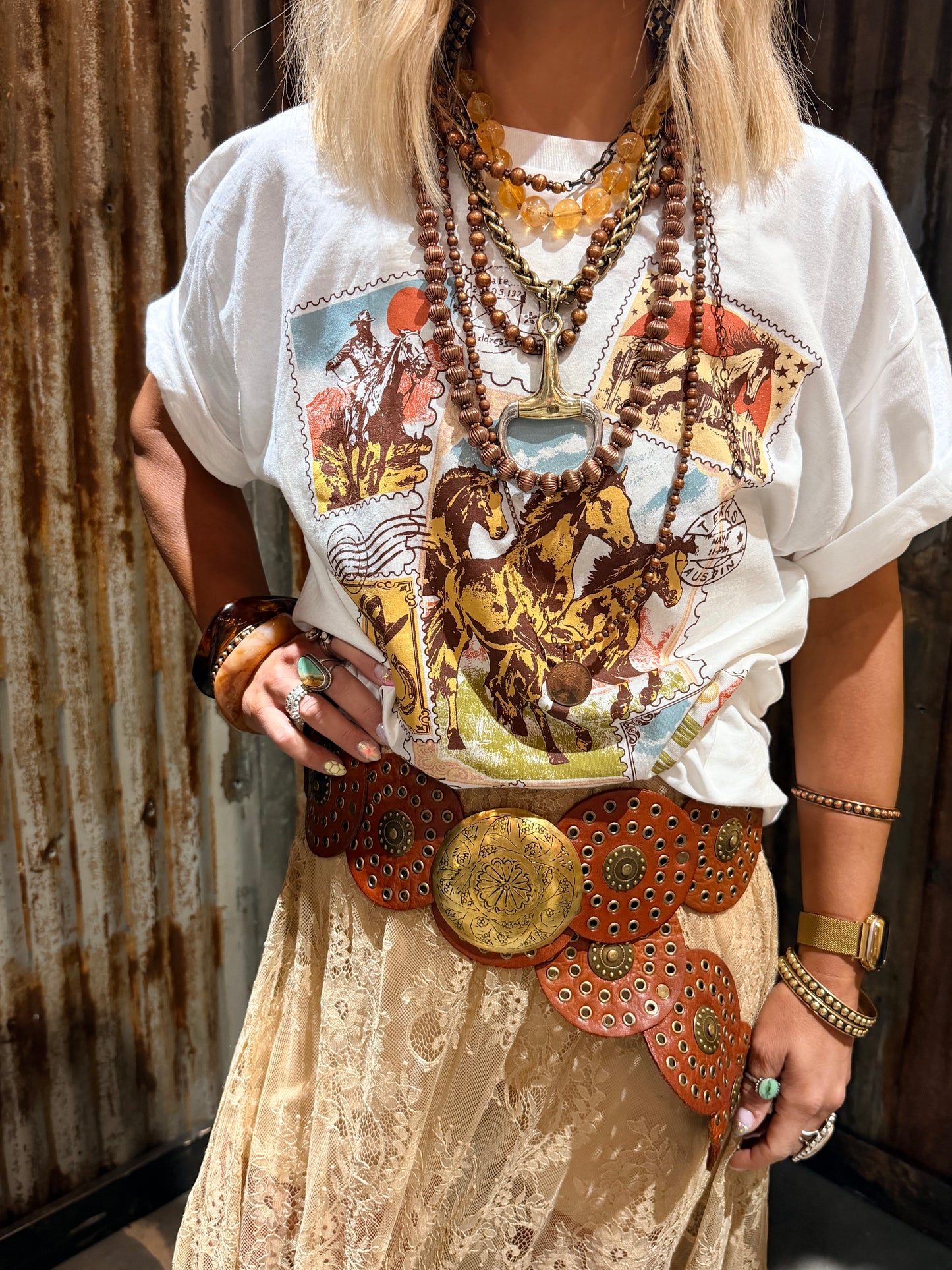 Vintage Western Postage Stamps White Tee