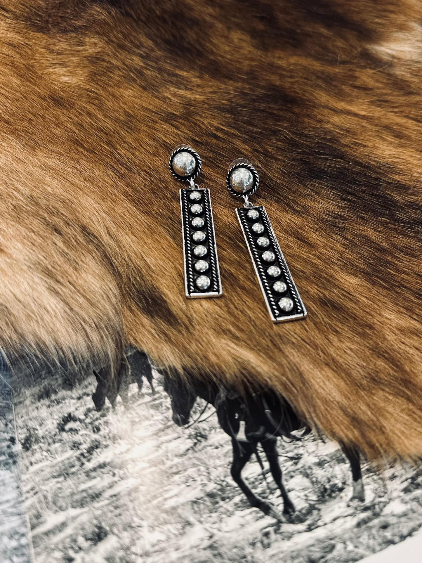 Silver Bubble Rectangle Earrings