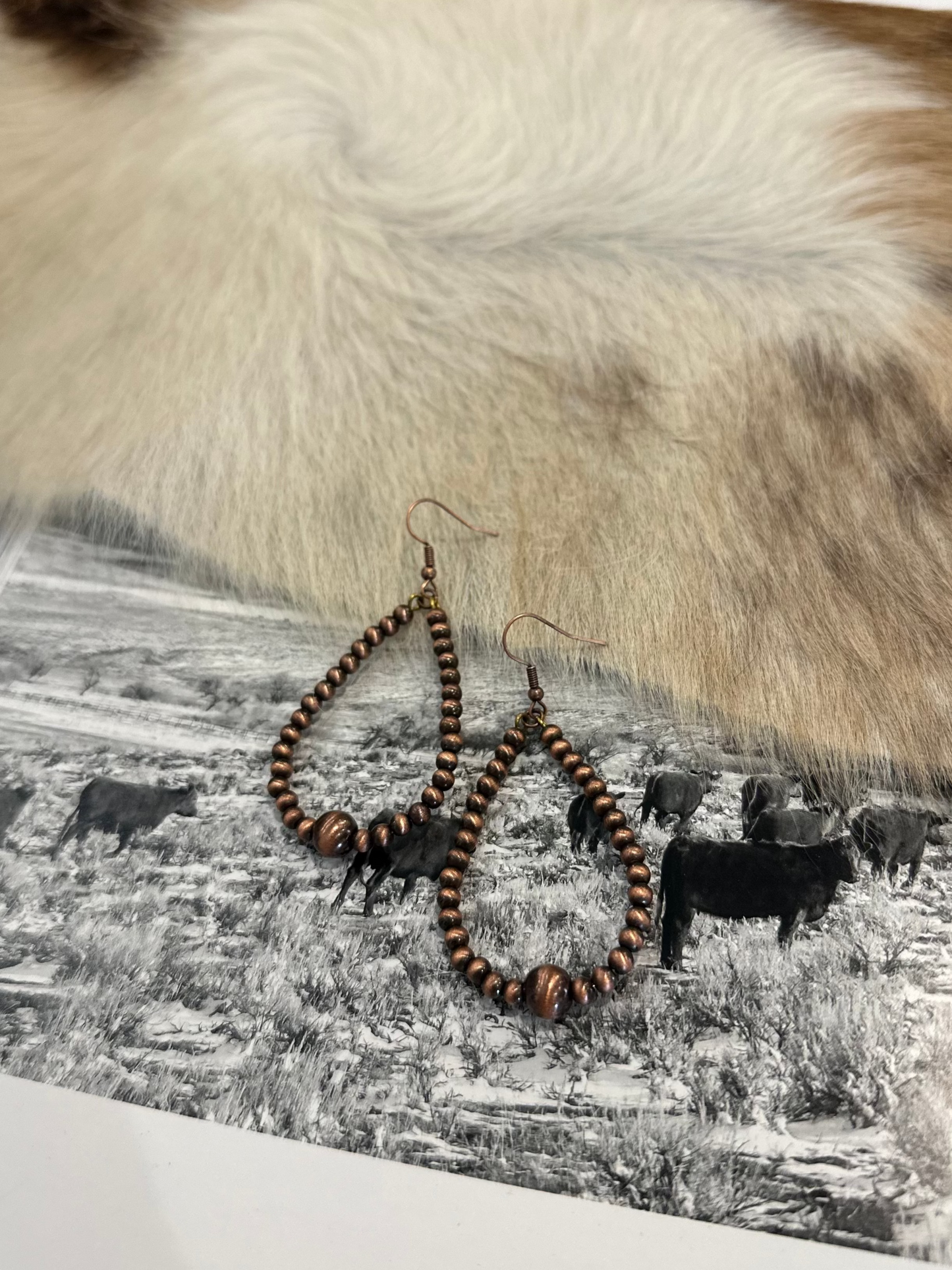 Copper Bead Tear Drop Earrings