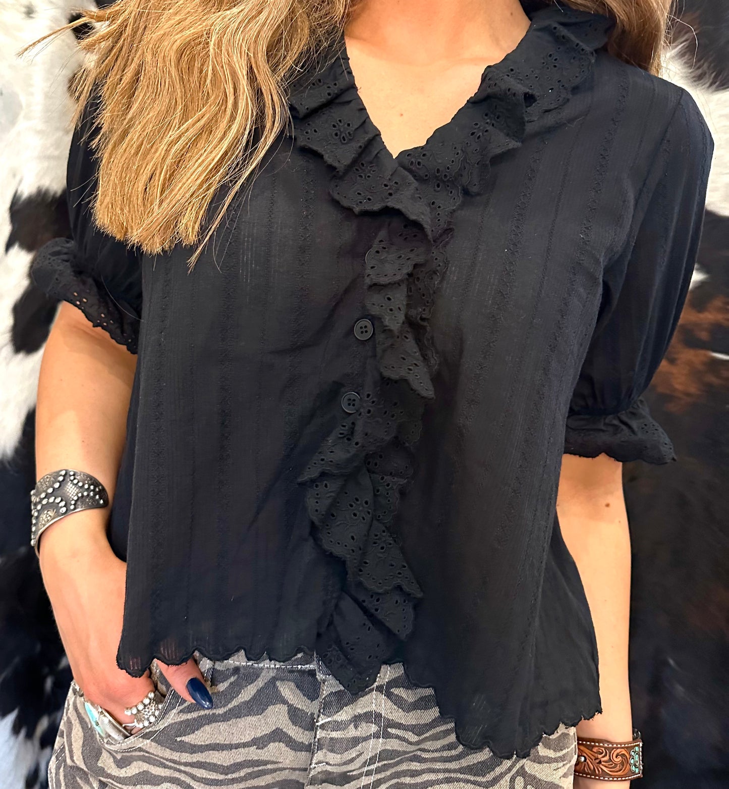 Black Ruffle Top