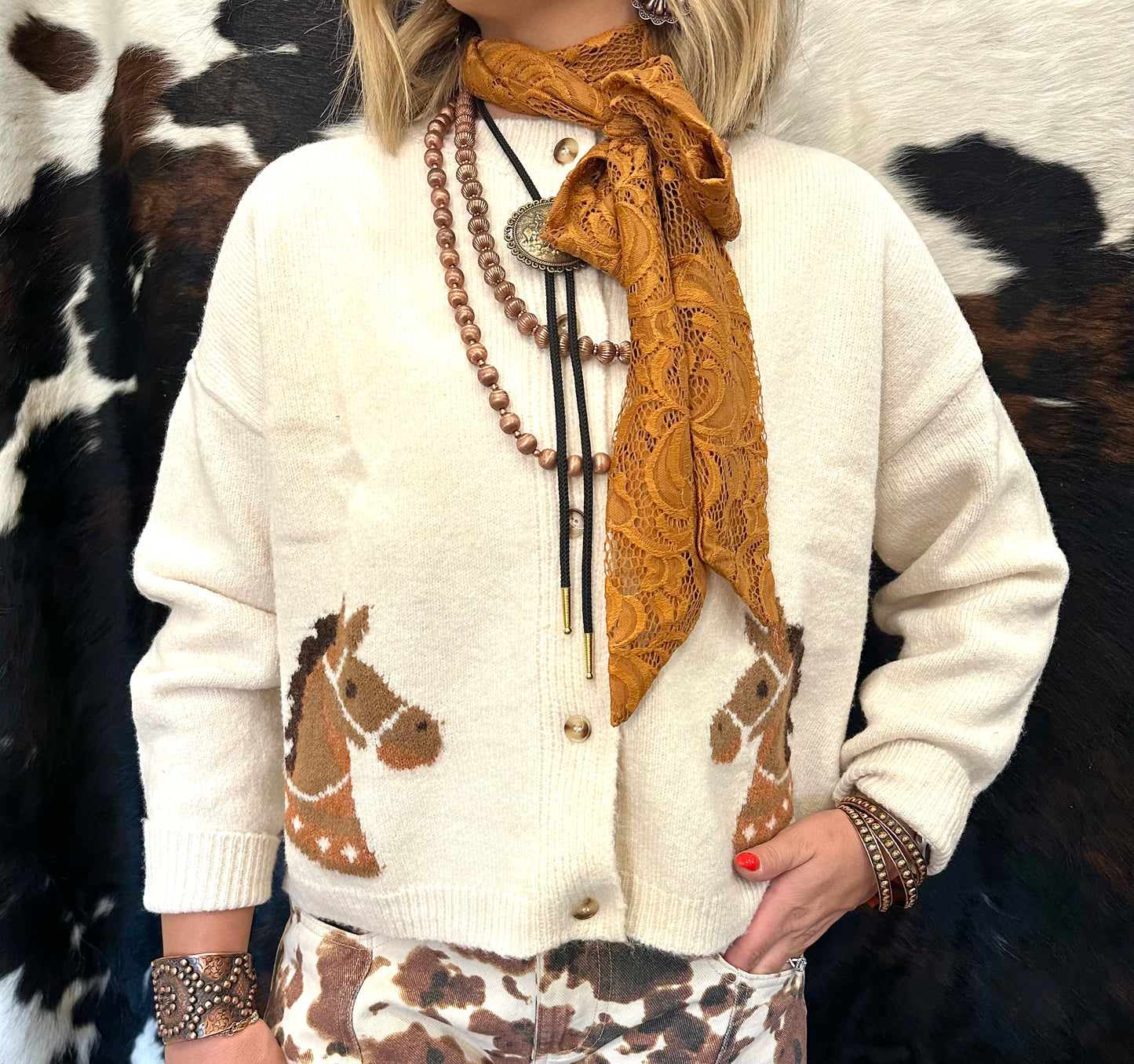 Cream Horse Print Sweater