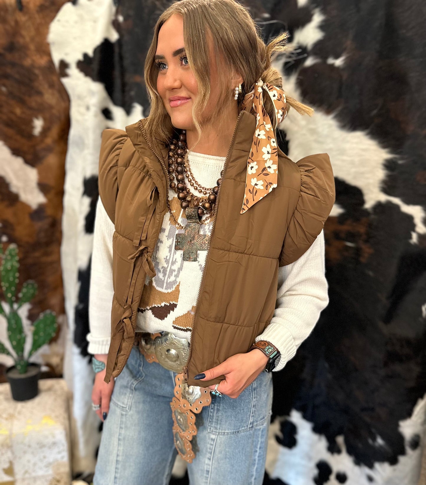 Mocha Ruffle Sleeve Vest