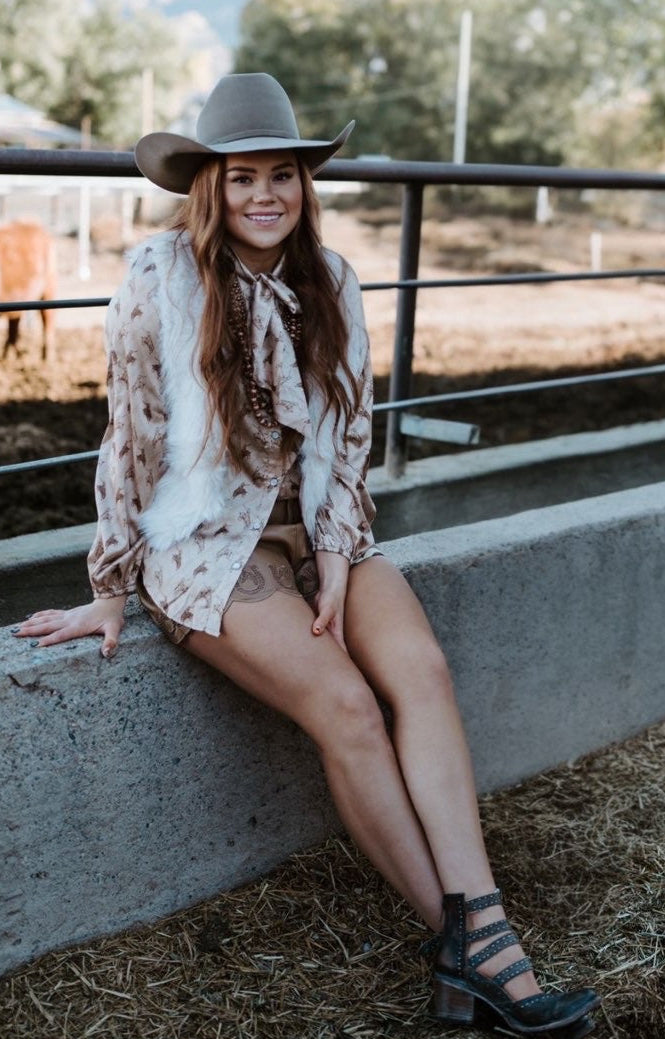 Satin Rodeo Print Top