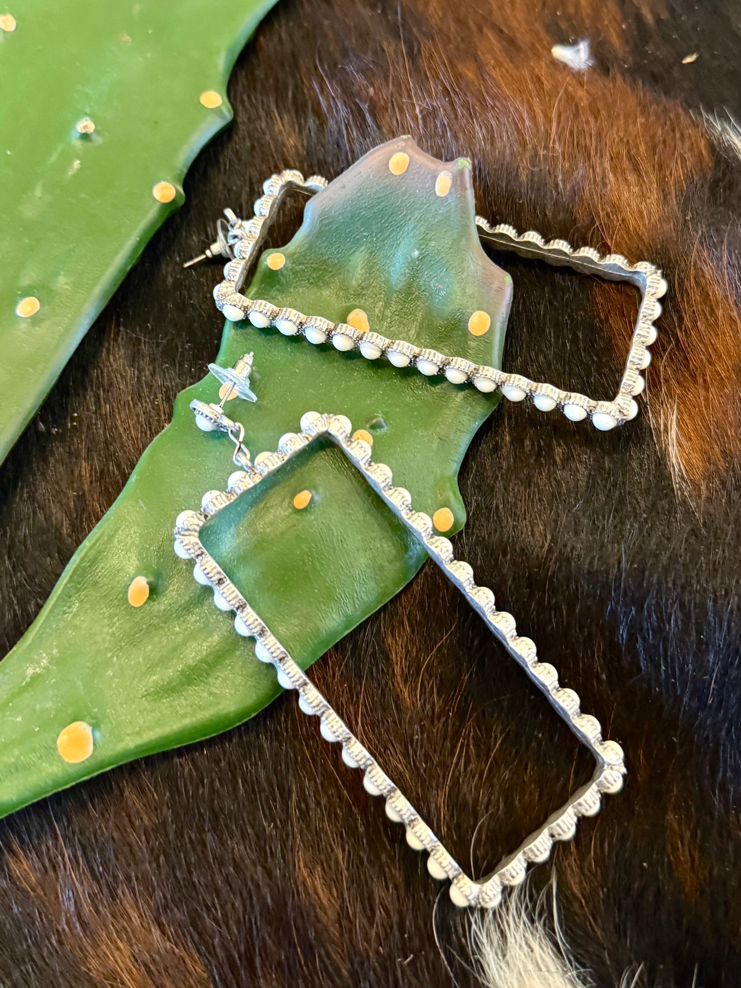 White Buffalo Rectangle Earrings