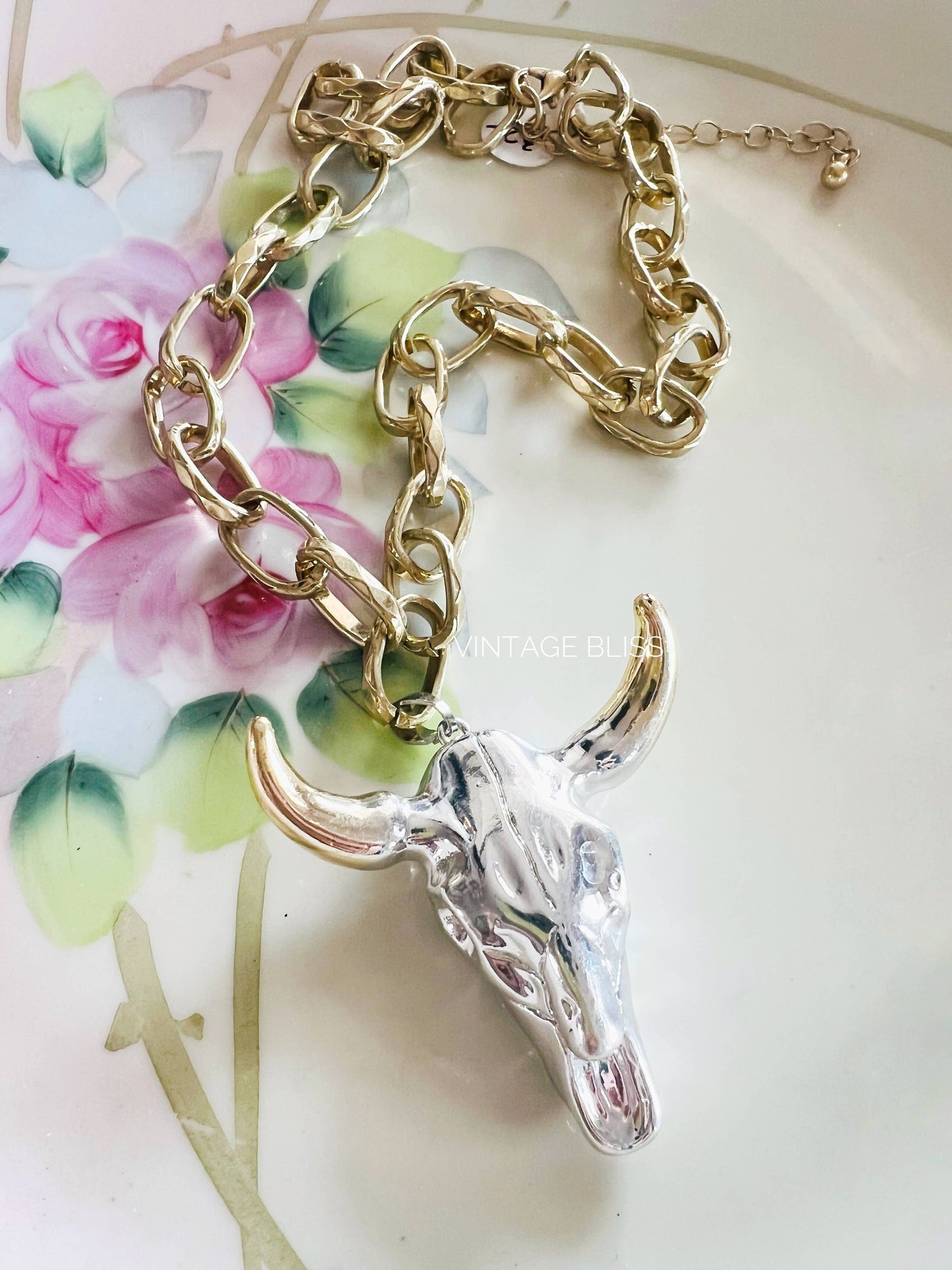 Silver Steer Head Necklace