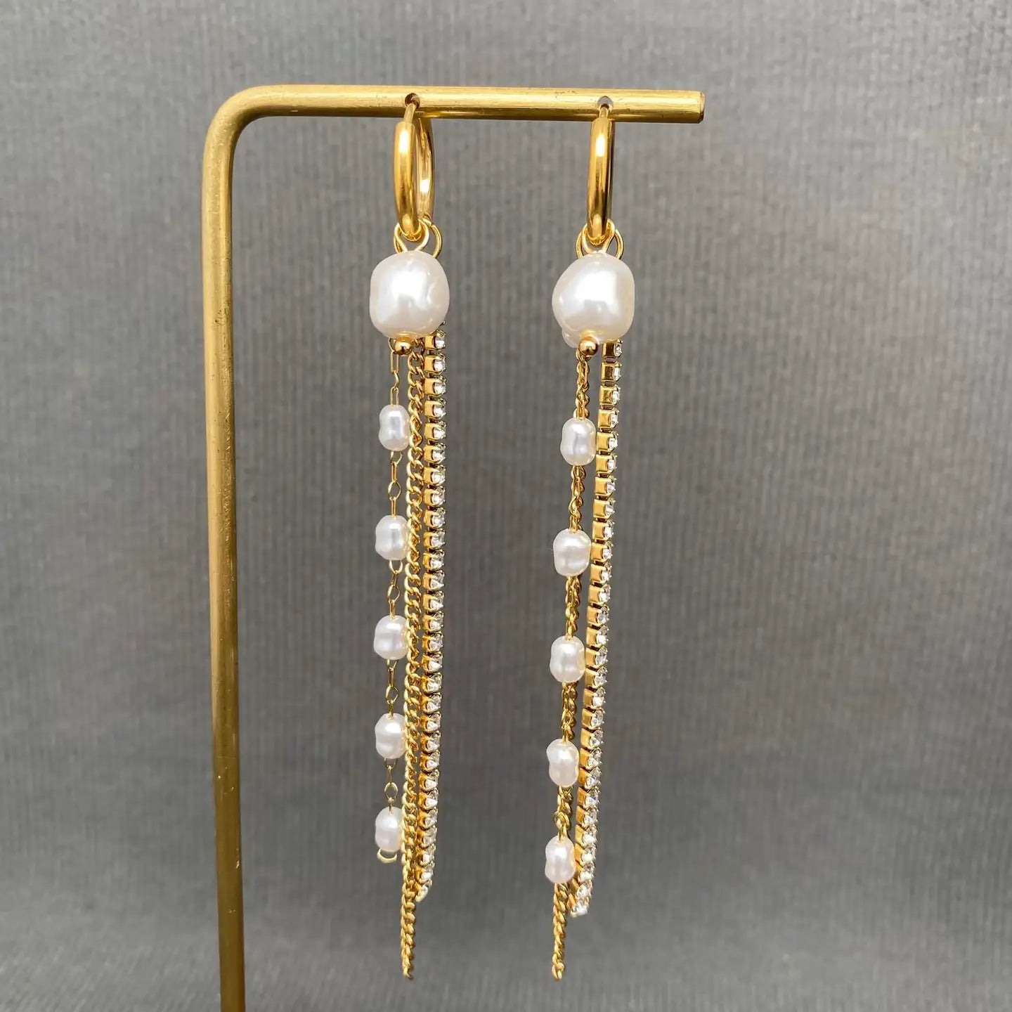 Zircon & Pearl Fringe 18K Earring
