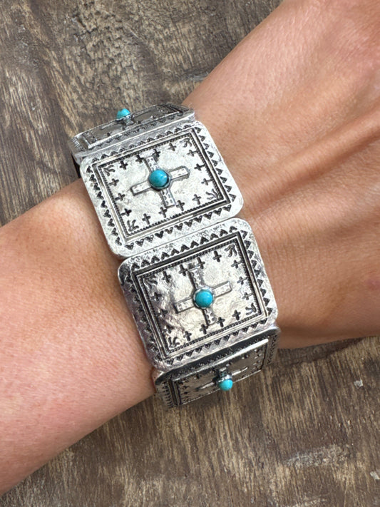 Turquoise & Silver Stretch Bracelet