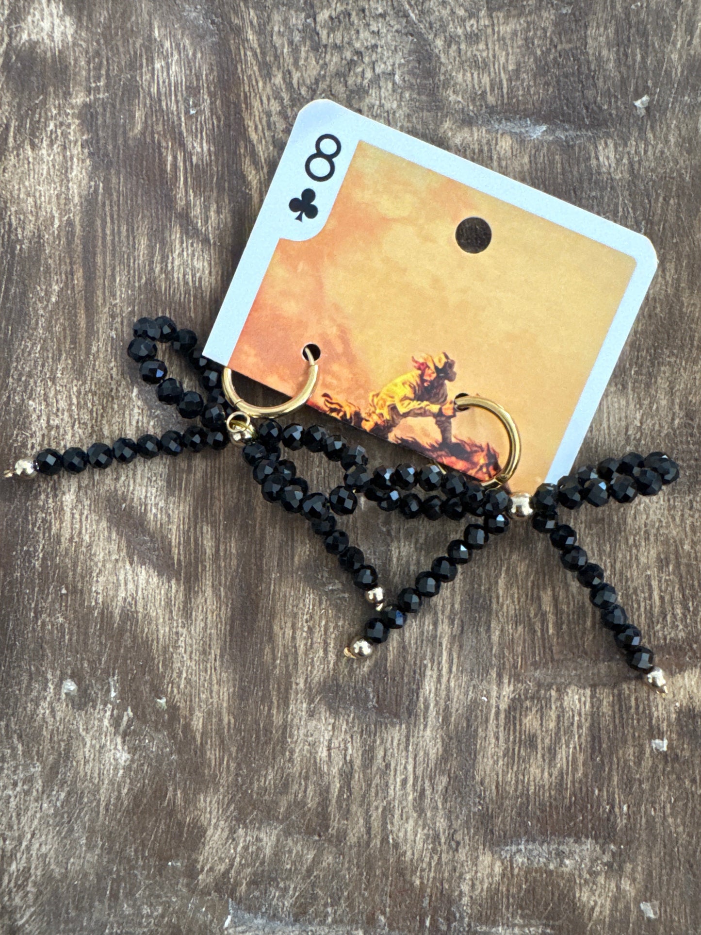 Black Beaded Bow Earring