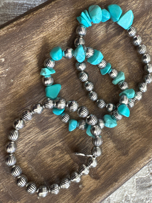 Silver & Turquoise Bracelet Set