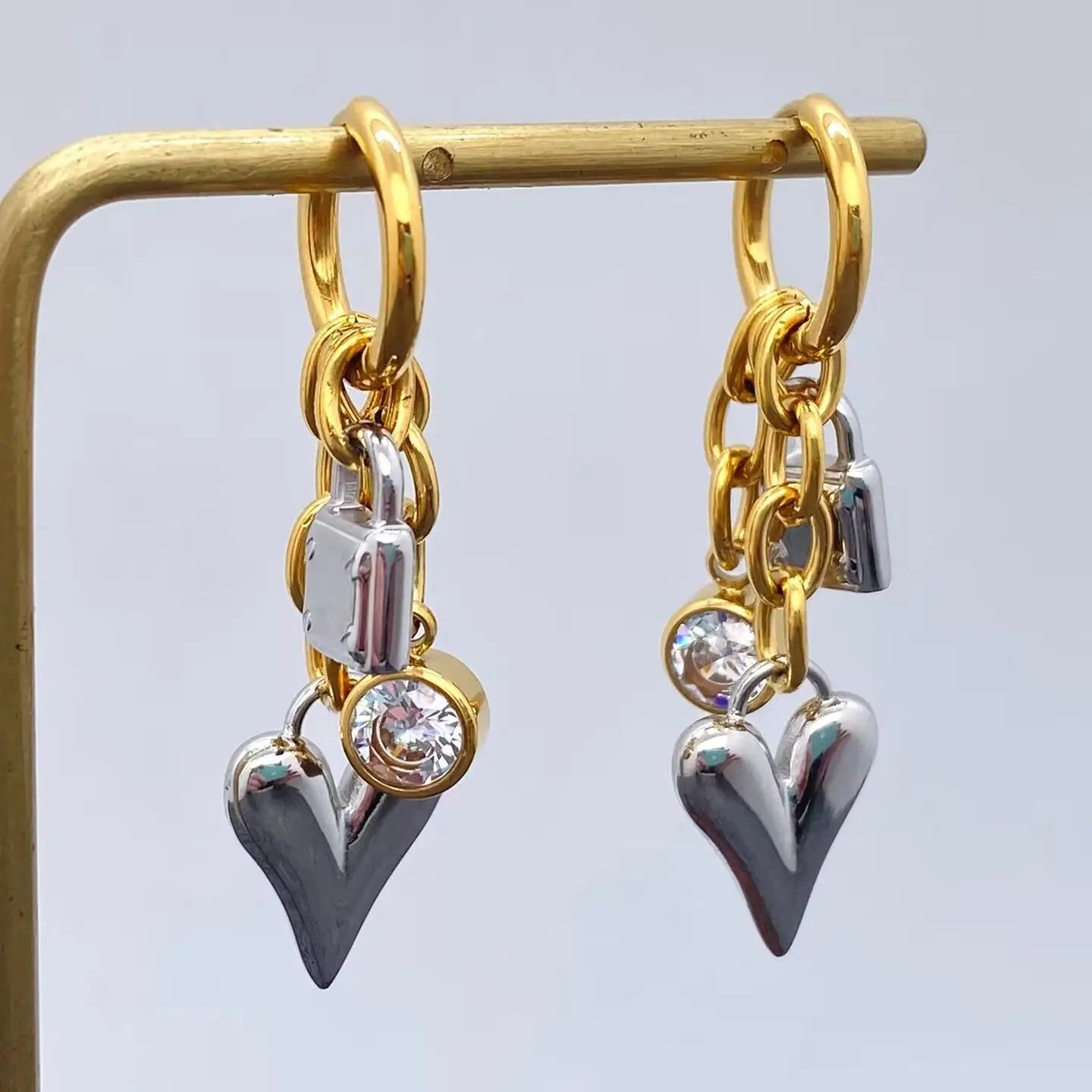 Heart & Lock 18K Gold Plated Earring