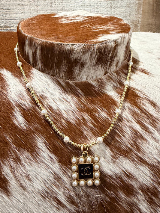 Gold + Pearl Designer Charm Necklace
