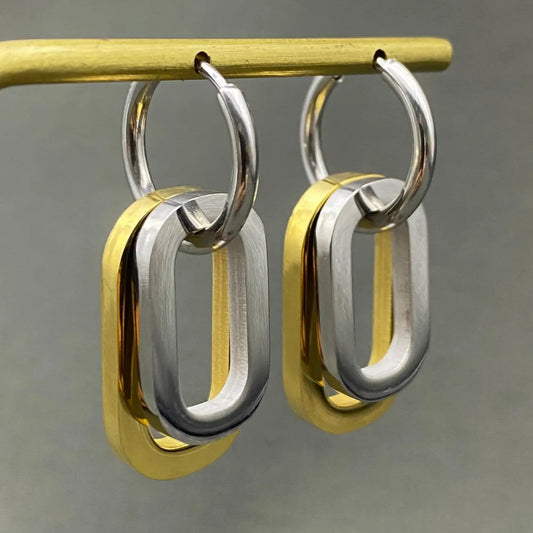 Two-Tone 18K Hollow Oval Earring
