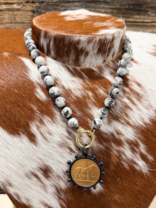 Mixed Black + White - Glass Bead Charm Necklace