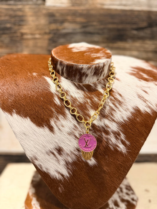 Gold + Purple Designer Charm Necklace