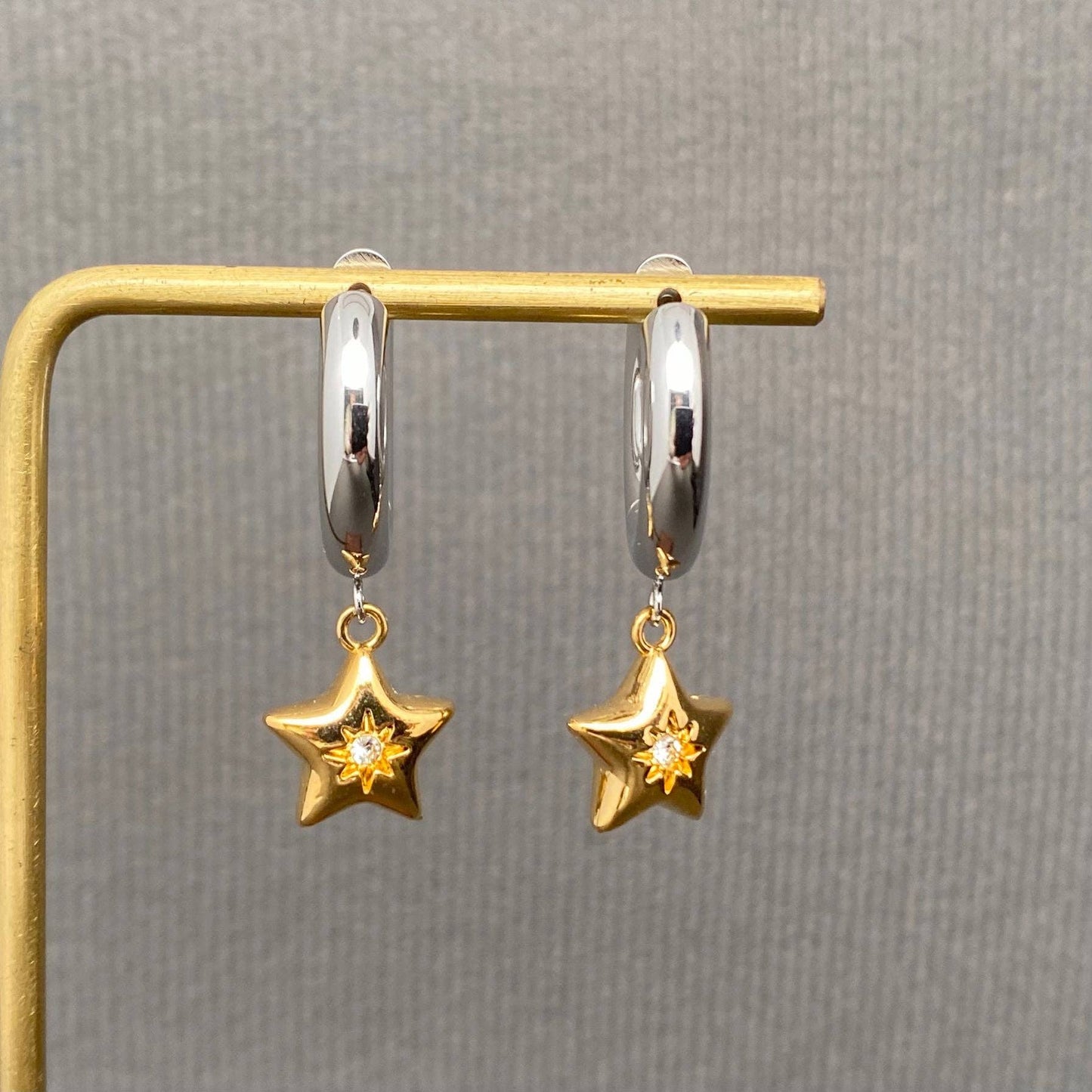 Star + Twinkle - Two Toned Huggie Earring (18K gold)