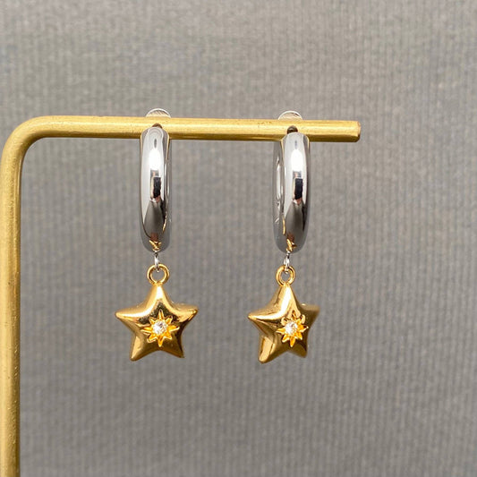 Star + Twinkle - Two Toned Huggie Earring (18K gold)