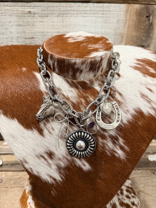 Silver Chunky Western Charm Necklace