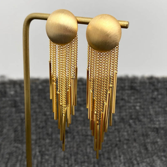 Gold Plated Metal Chain Fringe Matte Post Earring