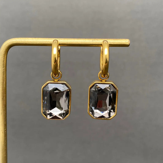 Black Square Zircon 18K Gold Plated  Earring