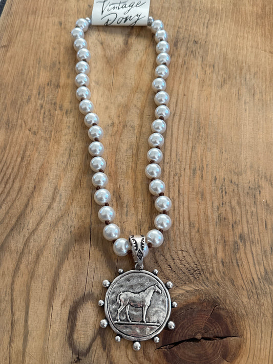 Pearl Coin Horse Bubble Necklace