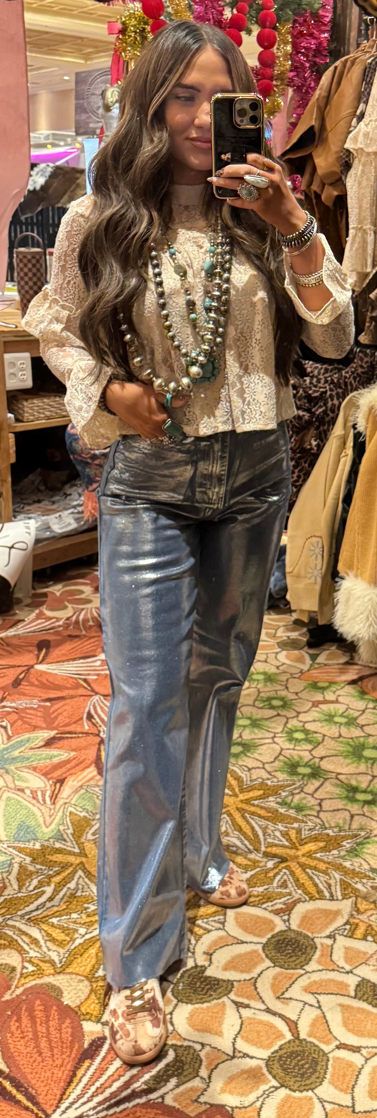 Silver Metallic Denim Jean