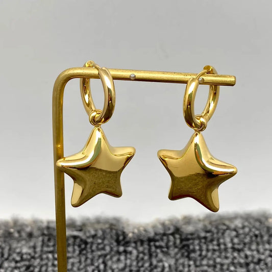 18K Gold Plated Star Charm Huggie Earrings