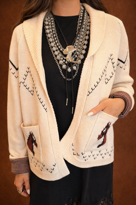 Cream Horse Sweater Cardigan