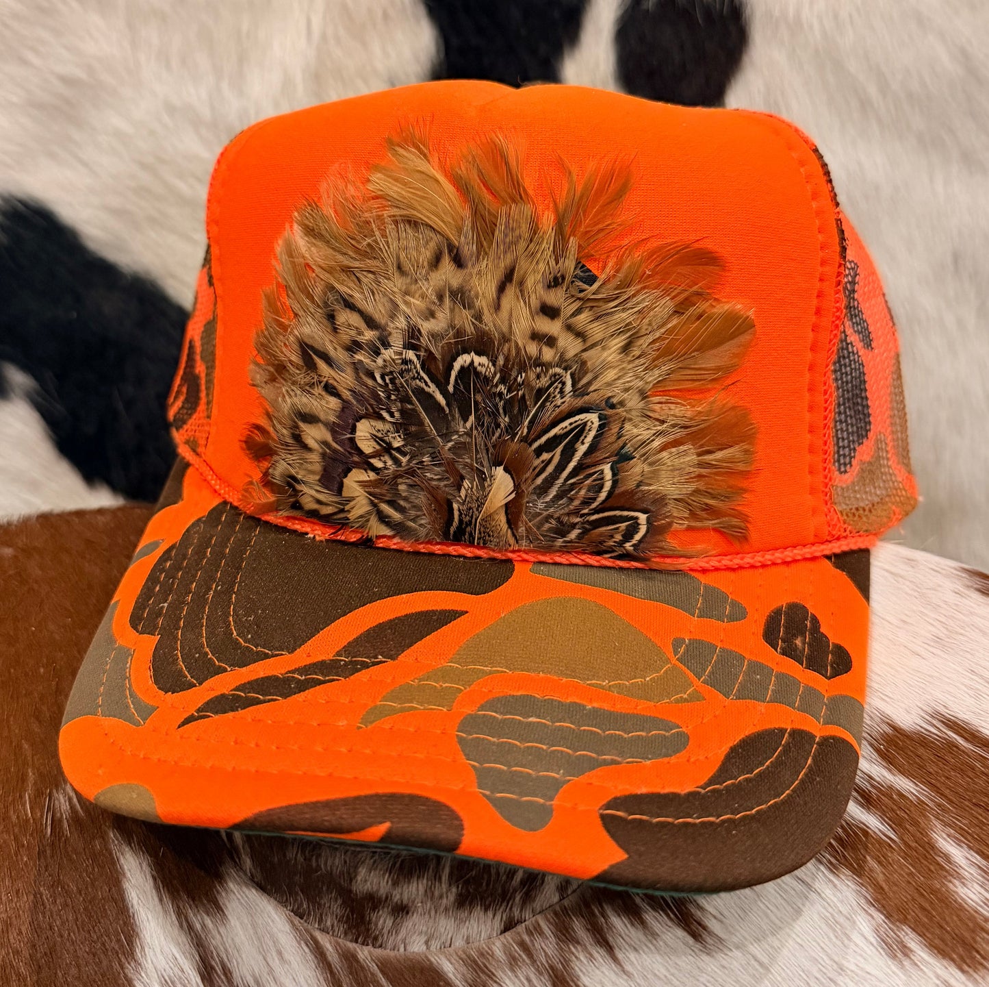 Orange Camo Feather Hat