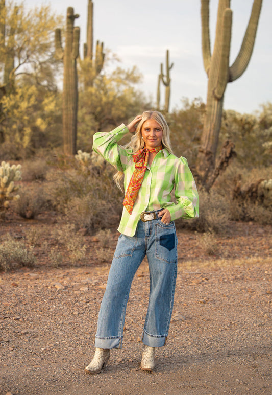 Green Plaid Blouse