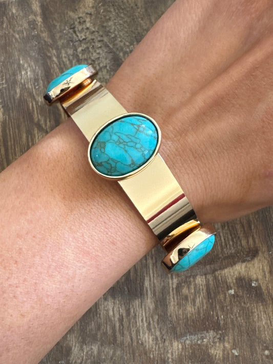 Gold & Turquoise Thick Bangle Bracelet