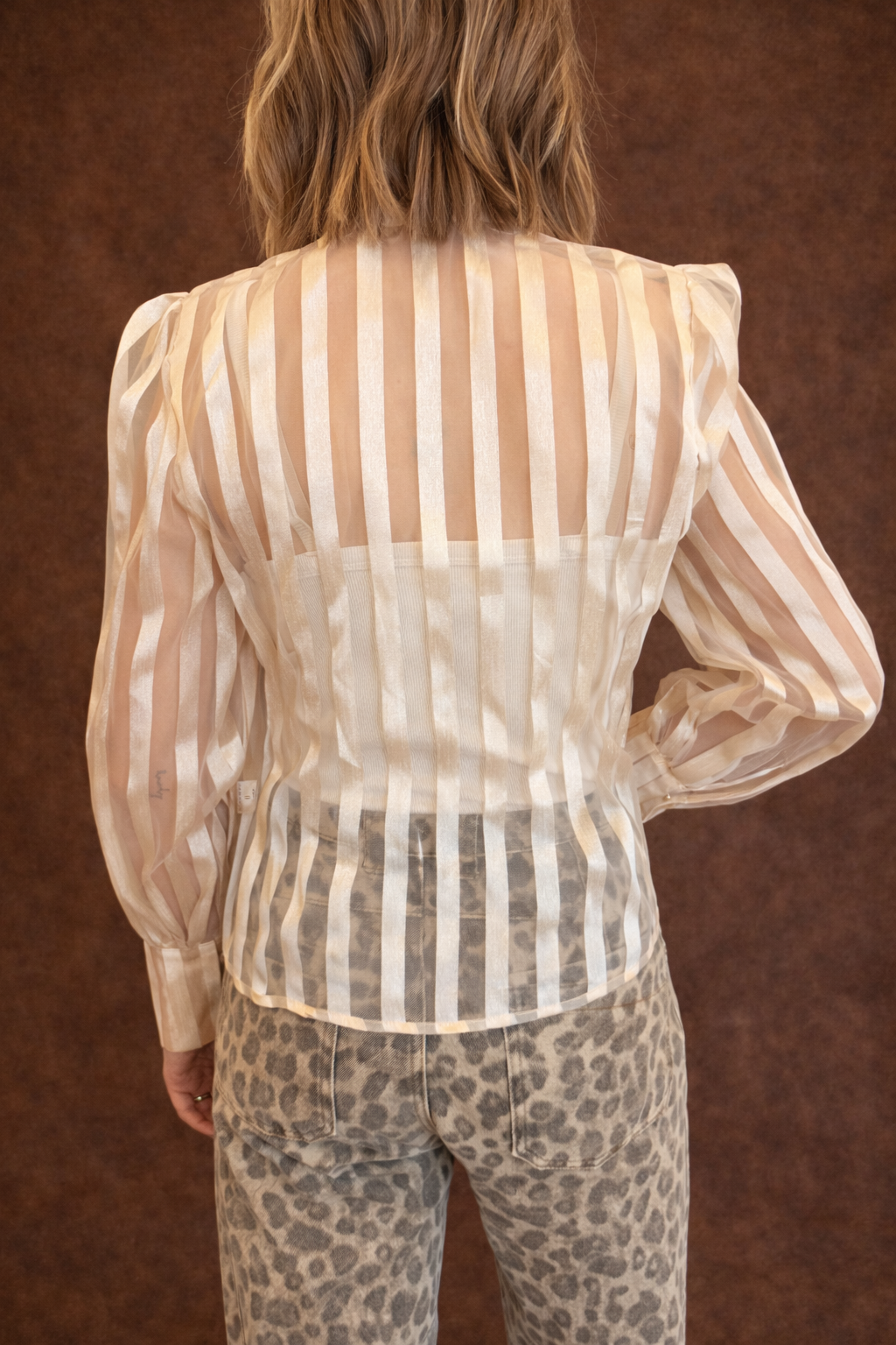 Cream Sheer Organza Striped Top