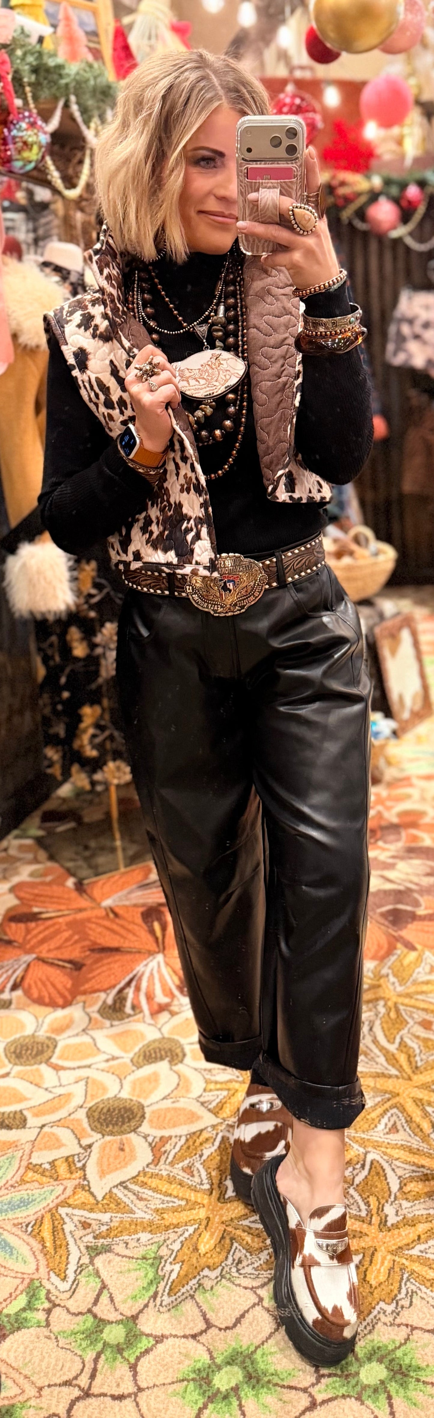 Black Faux Leather Barrel Pants