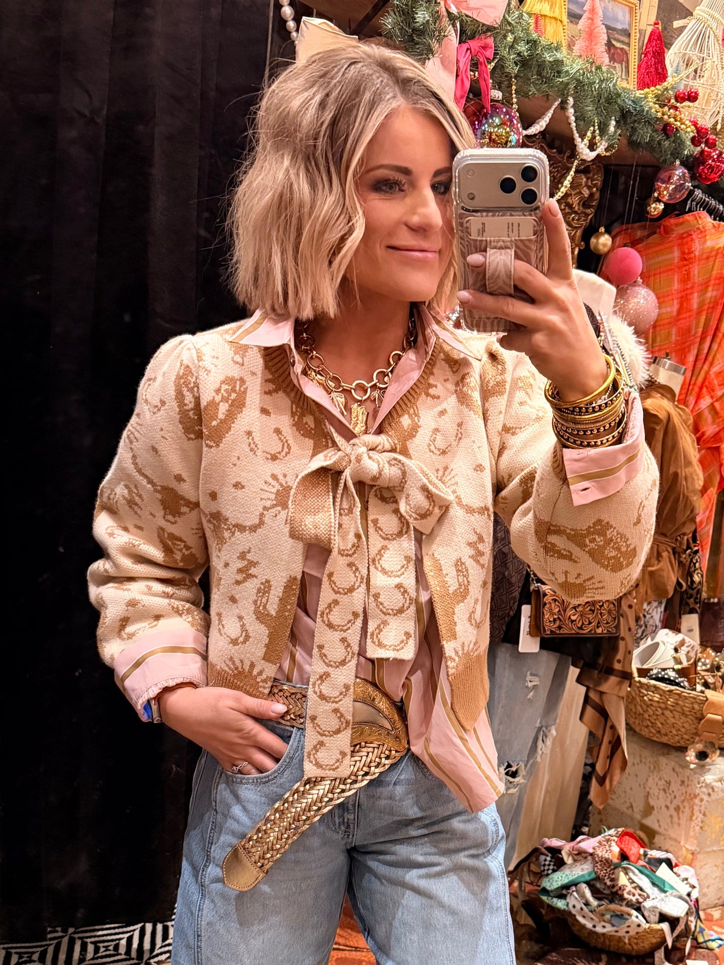 Mustard Western Tie Front Cardigan