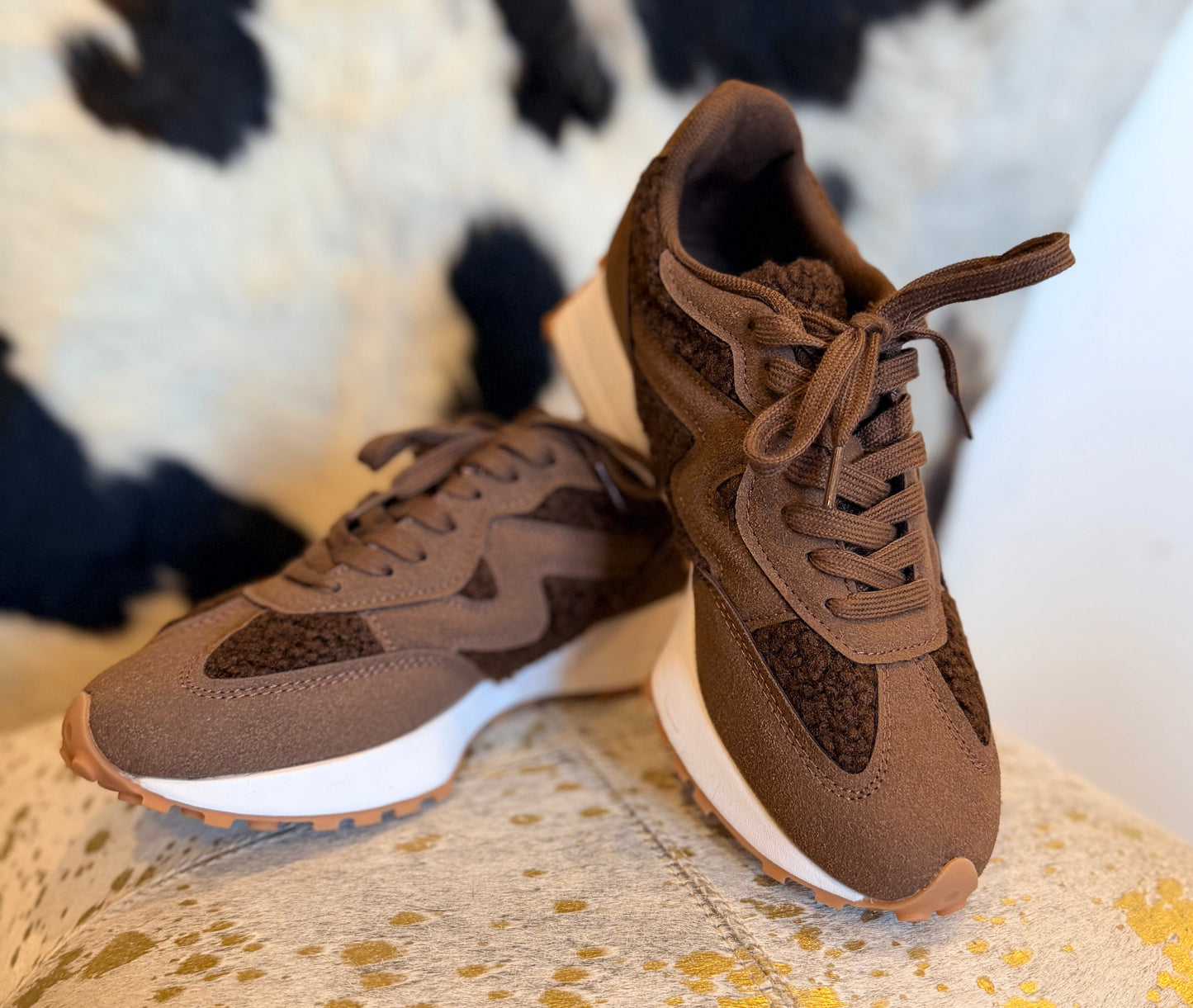 Brown Sherpa & Suede Sneaker