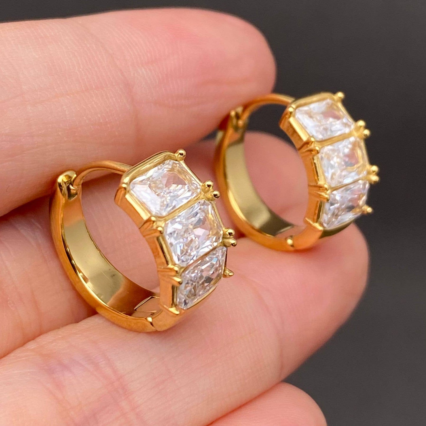 Triple Diamond Huggies (18k gold)