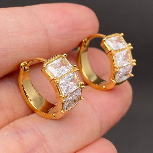 Triple Diamond Huggies (18k gold)