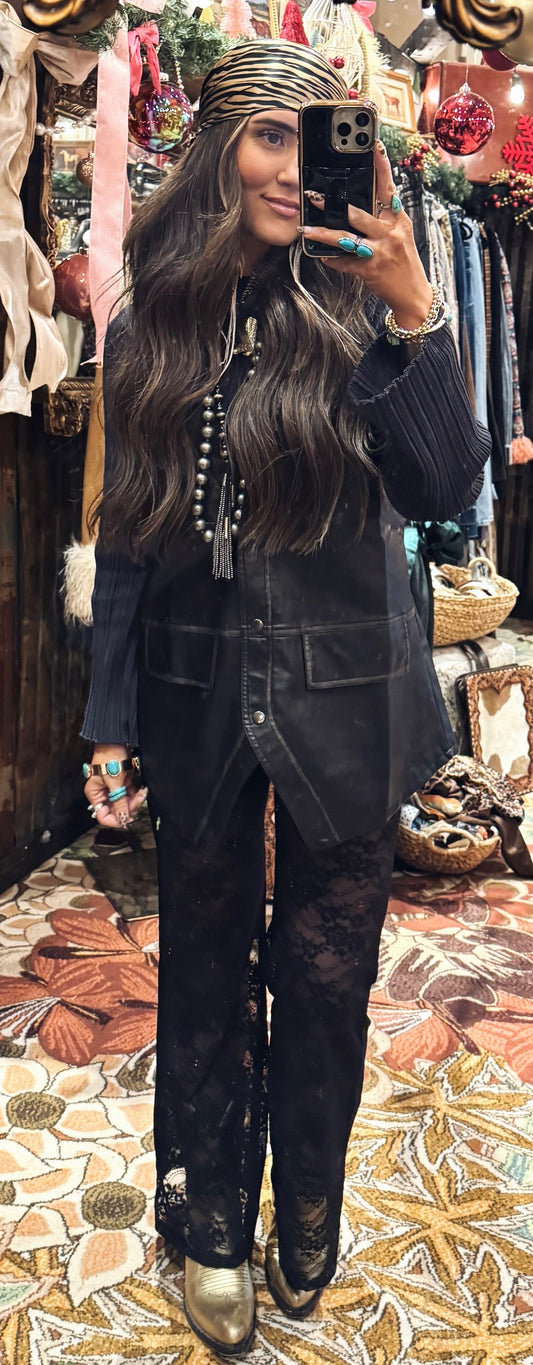 Black Floral Lace Flare Pant